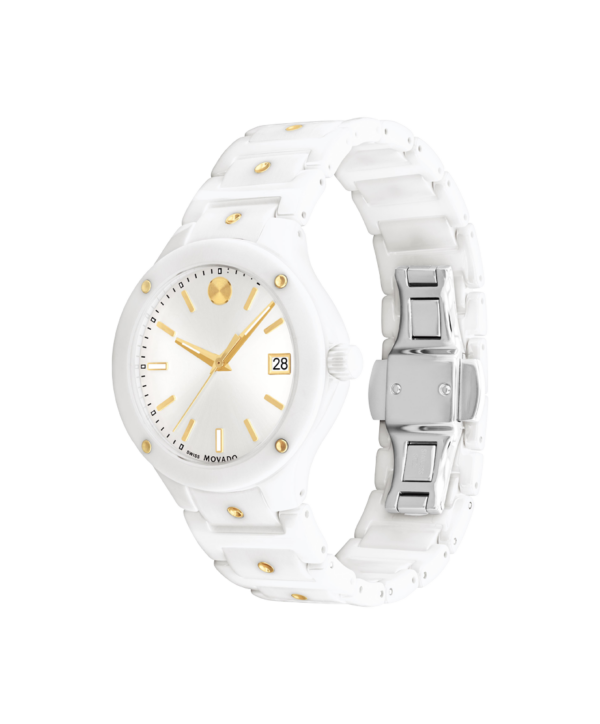 Movado SE White Ceramic and Yellow Gold PVD Bracelet- 0607740 Sides