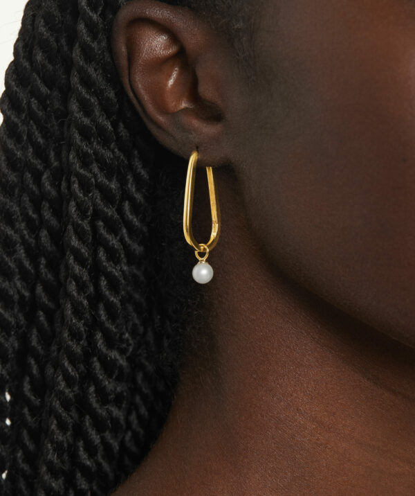 Movado Gold Vermeil Pearl Teardrop Hoop Earring - 1840131 wearing shoot 3
