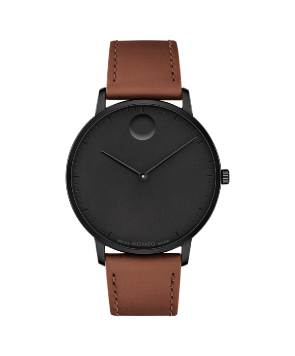 Movado Face Black Dial With Cognac Leather Strap Watch - 3640112