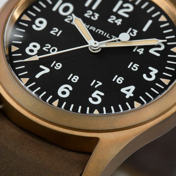 Hamiltion Khaki Field Mechanical Bronze Watch dial detail