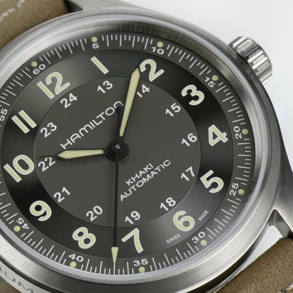 Hamilton Khaki Field Titanium Automatic Watch dial detail
