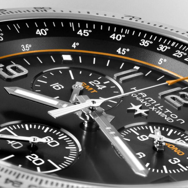 Hamilton Khaki Aviation X-Wind GMT Chrono Quartz Watch dial detsil