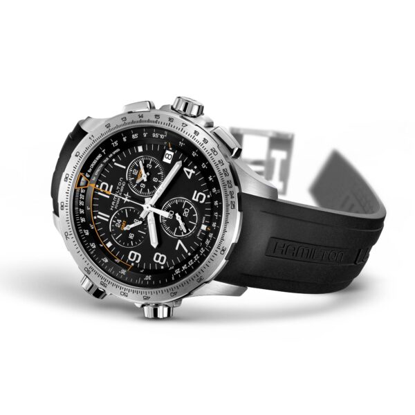Hamilton Khaki Aviation X-Wind GMT Chrono Quartz Watch rolled view