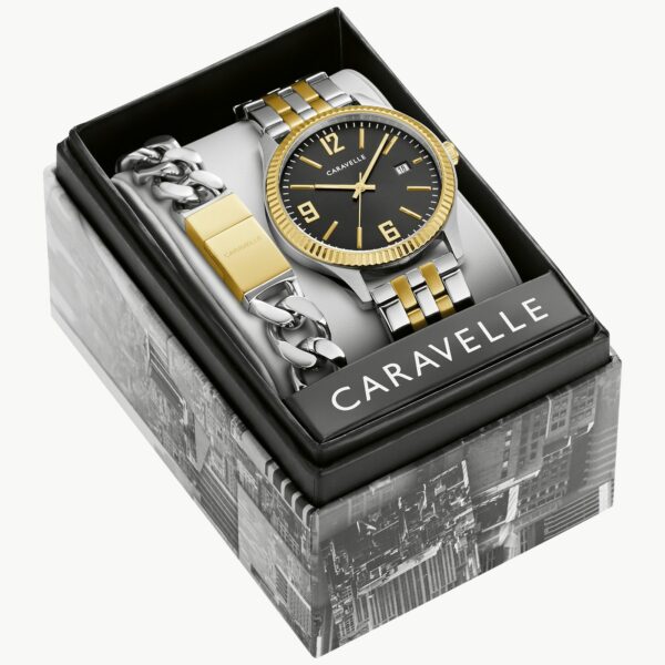 Caravelle by Bulova Men's Classic Two-Tone Stainless Steel 3-Hand Date Watch and Bracelet Box Set - 45K000