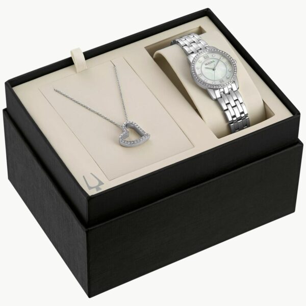 Bulova Crystal Women's Watch and Heart Necklace Box Set - 96X155