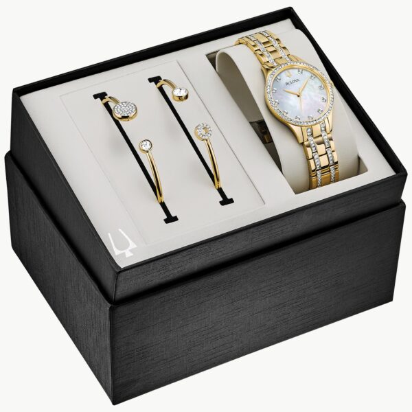 Bulova Ladies' Crystal Accented Gift Set with 3-Hand Quartz Watch and Flexible Bangle Bracelets- 98X119 Box Set