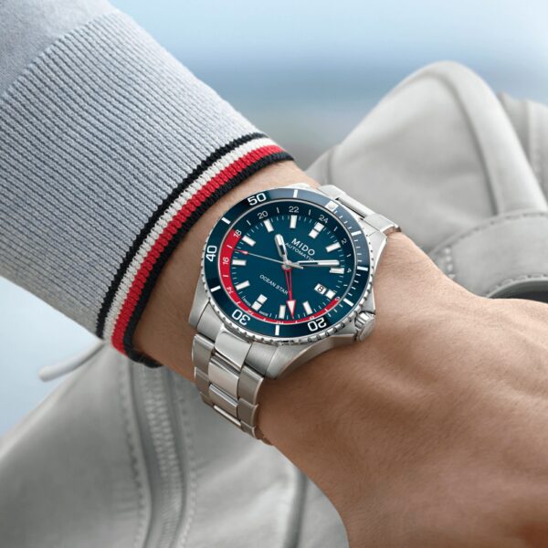 MIDO Ocean Star GMT Blue and Red Special Edition wrist shoot 2