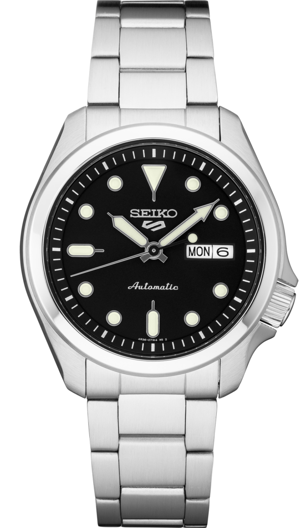 Seiko 5 Sports Black Sunray Dial Stainless Steel Case And Bracelet Watch