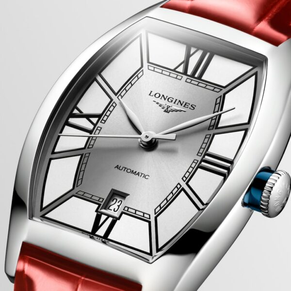 Longines Evidenza Automatic With Red Leather Strap Watch - L2.142.4.76.2 Dial close view