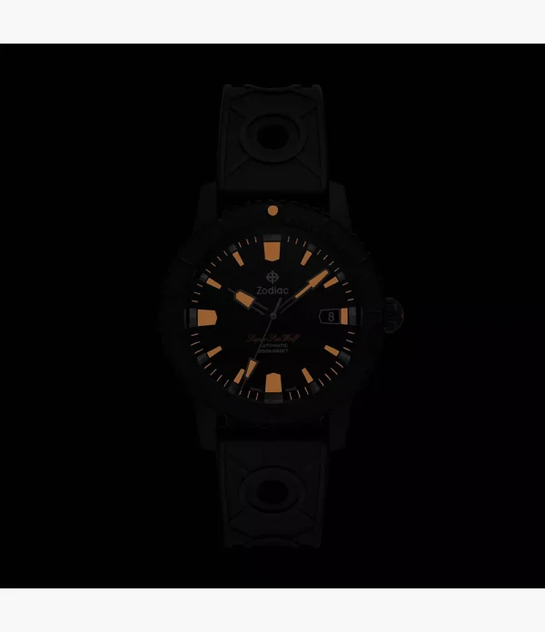 Zodiac Super Sea Wolf 53 Compression Automatic Black Rubber SS Watch ZO9289 - Dark Glow