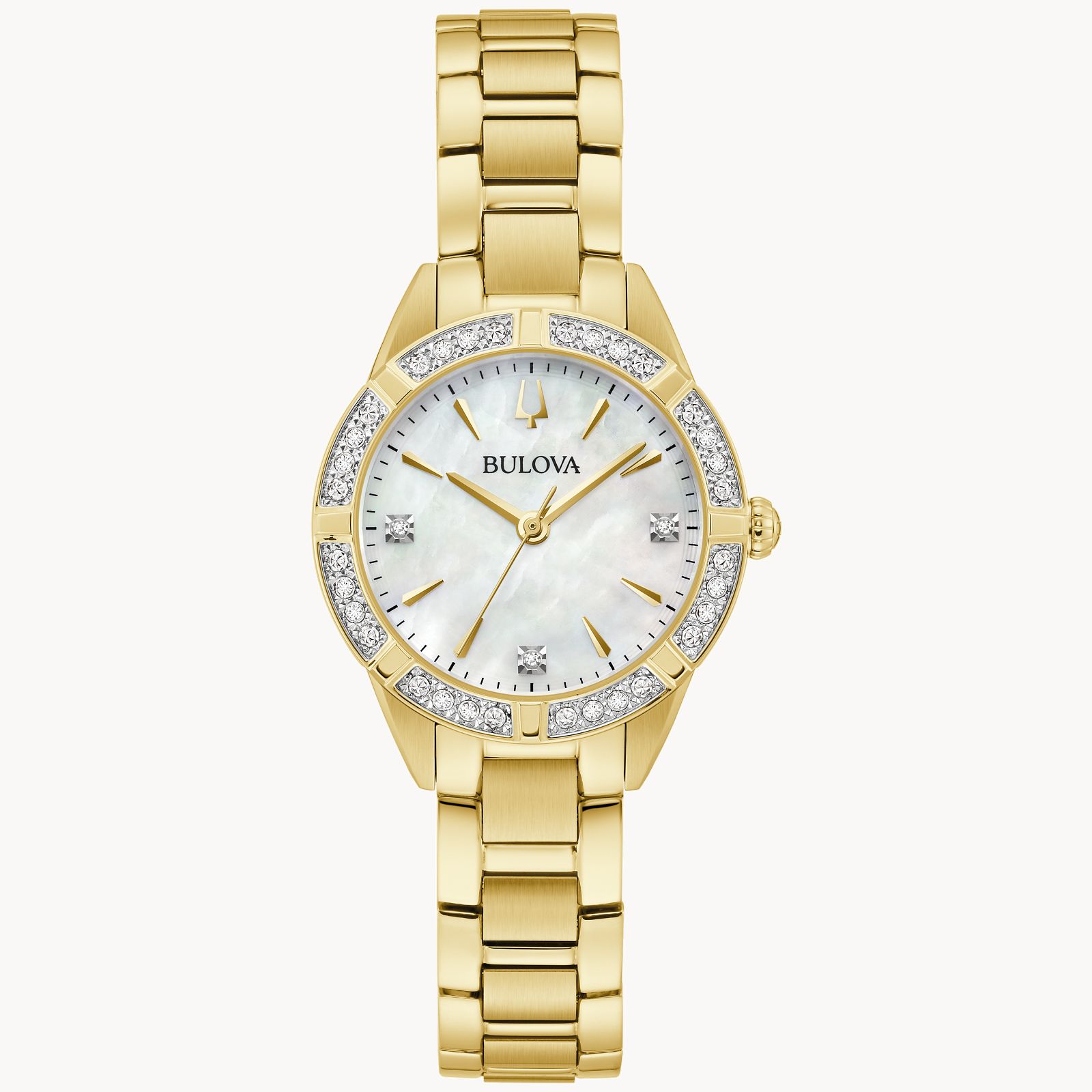 Bulova Sutton Quartz Stainless Steel Diamond Bezel Womens Watch - 98R297