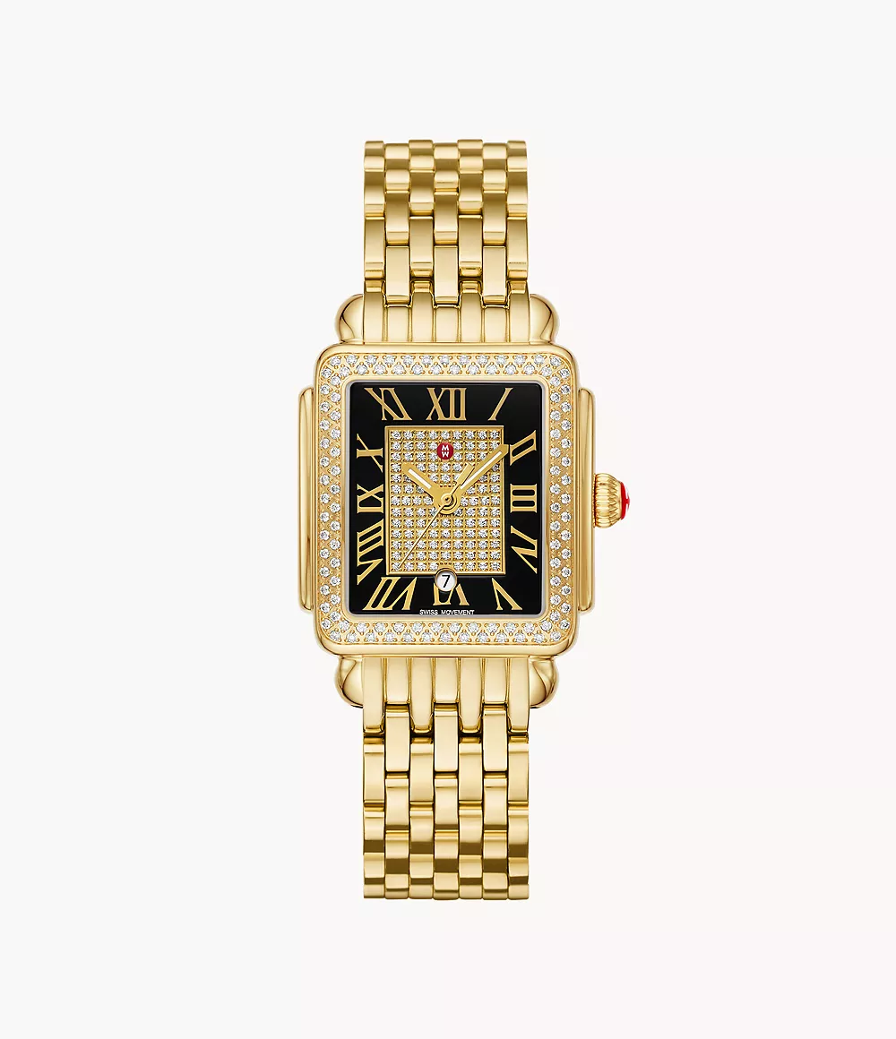 Limited Edition Deco Madison Mid 18K Gold-Plated Stainless Steel Diamond Watch - MWW06G000044