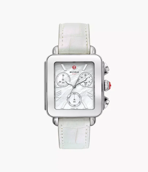 Deco Sport Chronograph Stainless Steel White Leather Watch