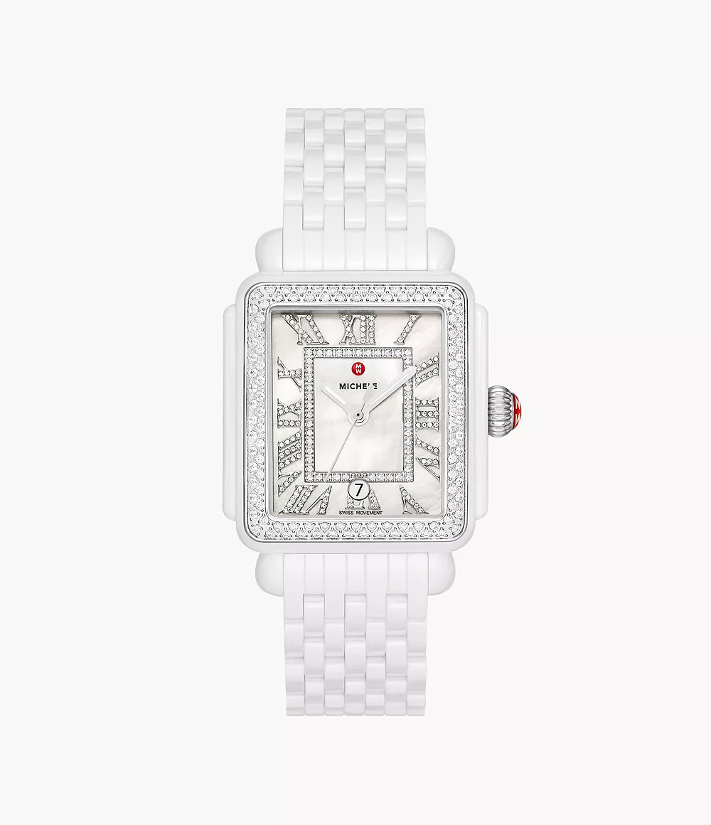 Deco Madison White Ceramic Diamond Watch - MWW06T000250