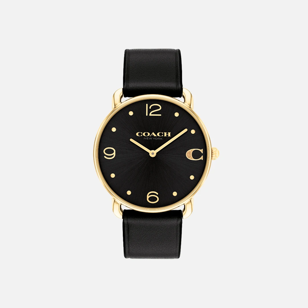 Coach Elliot Gold Tone Black Leather Strap 36mm Watch - 14504245