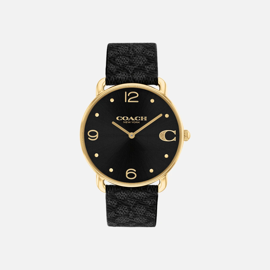 Coach Elliot Gold Tone, Charcoal Canvas 36mm Watch - 14504289