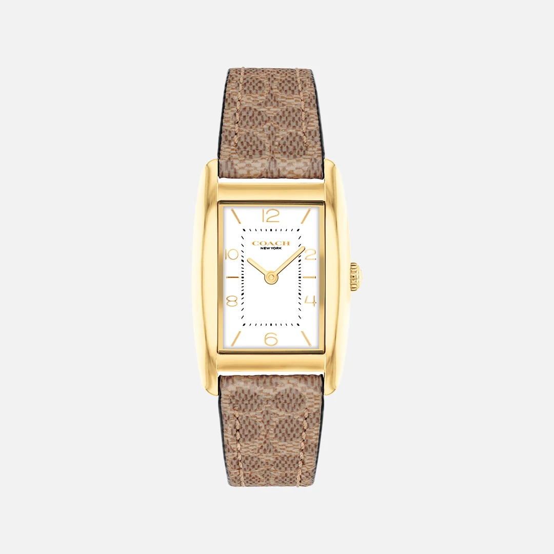 Coach Reese Gold Tone Case, Canvas Strap 24mm x 35mm Watch - 14504355