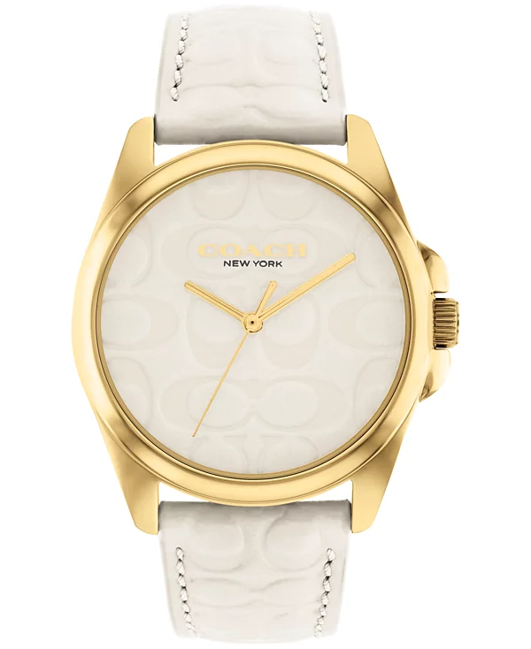 Coach Greyson Gold Tone Case and Chalk Coach Signature Canvas Strap, 36mm Watch - 14504141