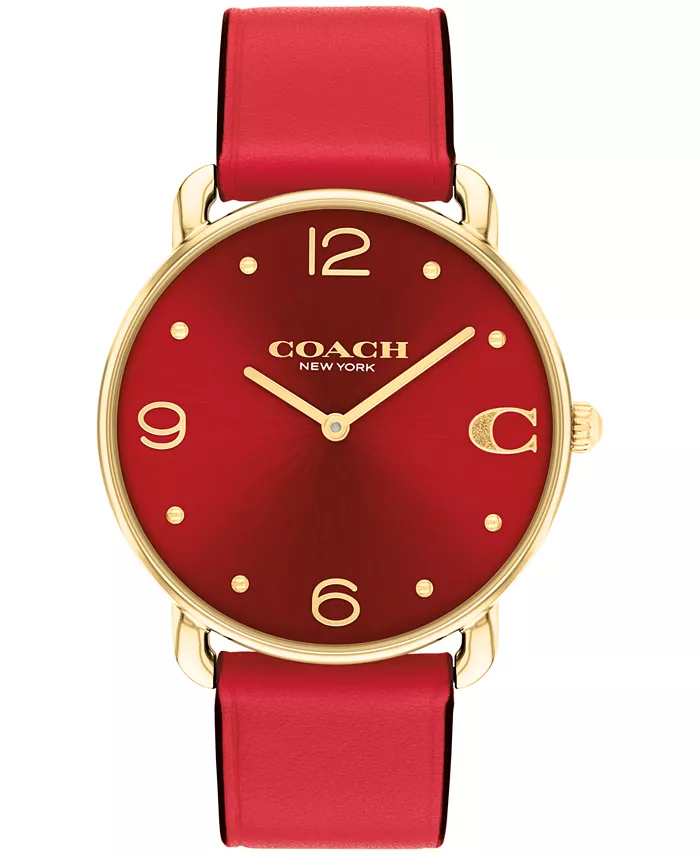 Coach Elliot Gold Tone Red Leather Strap 36mm Watch - 14504249