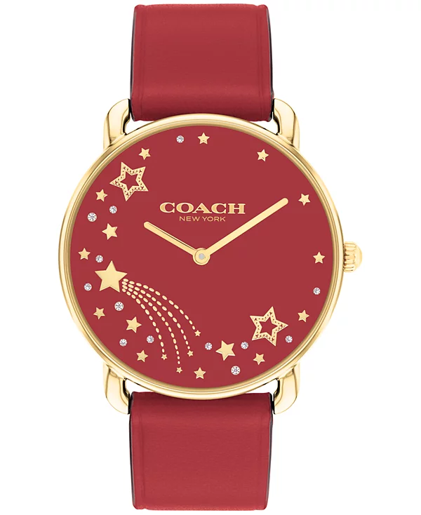 Coach Elliot Gold-Tone Case, Red Leather Strap 36mm Watch - 14504378