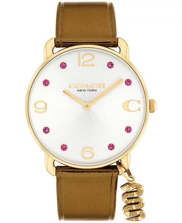 Coach Elliot Gold-Tone Case, Gold/ Tan Leather Strap 36mm Watch - 14504449