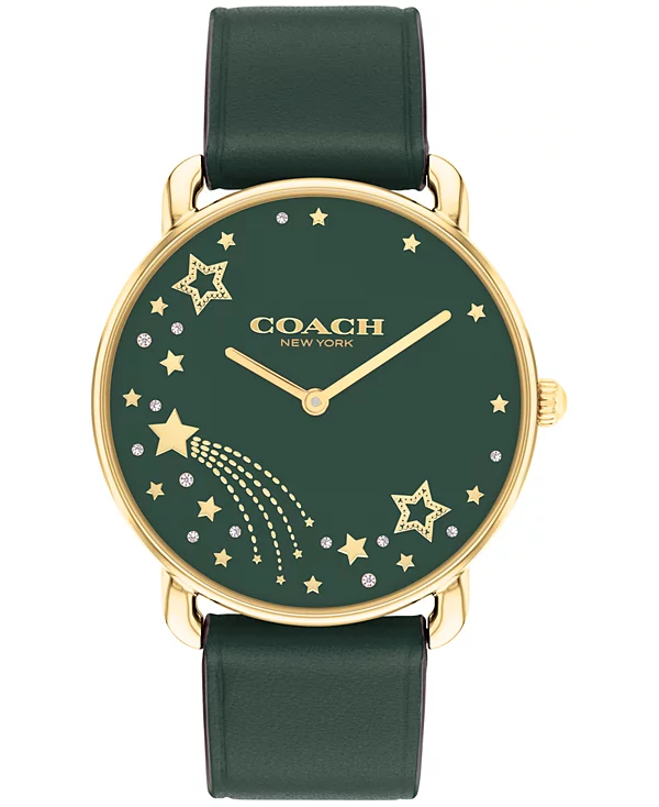 Coach Elliot Gold-Tone Case, Green Leather Strap 36mm Watch - 14504377