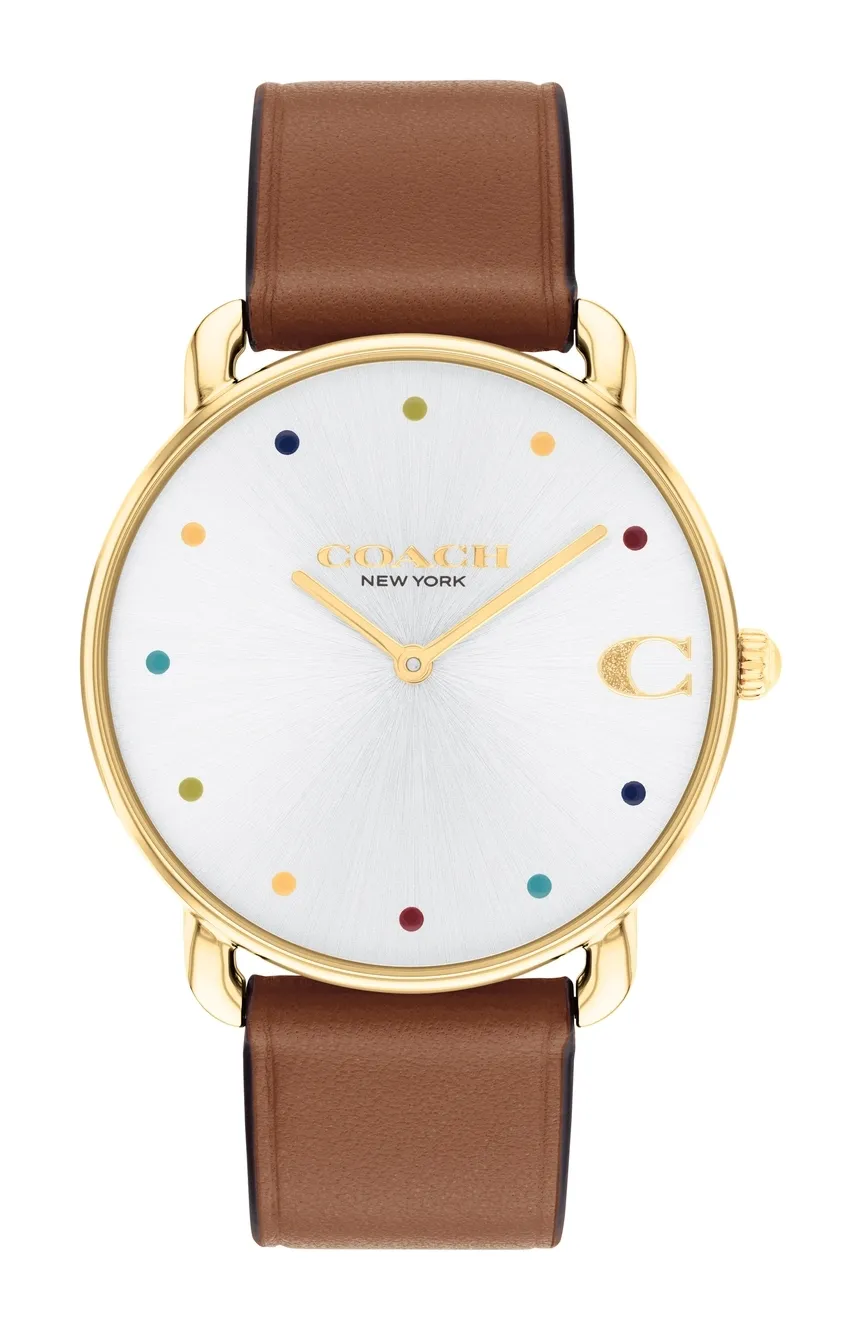 Coach Elliot Gold Tone Saddle Leather Strap 36mm Watch - 14504206