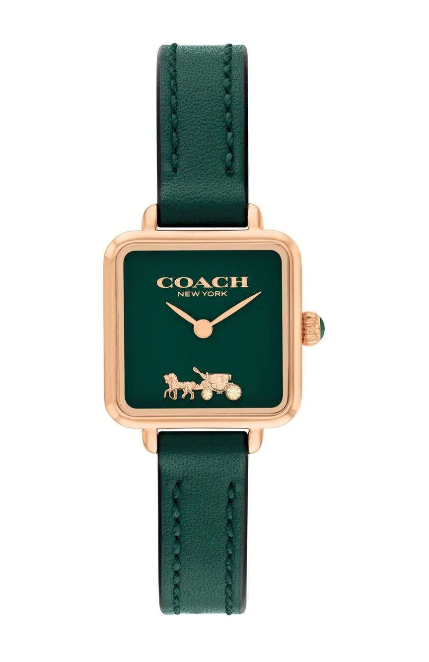 Coach Cass Gold-Tone Case, Green Leather Strap 22mm Watch - 14504227