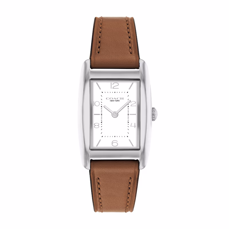Coach Reese Silver Tone Case, Brown Saddle Leather Strap 24mm Watch - 14504311