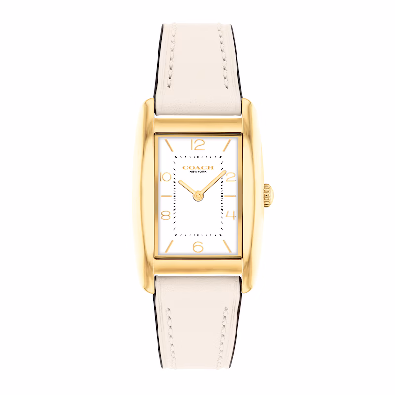 Coach Reese Gold Tone Case, Chalk Leather Strap 24mm x 35mm Watch - 14504314