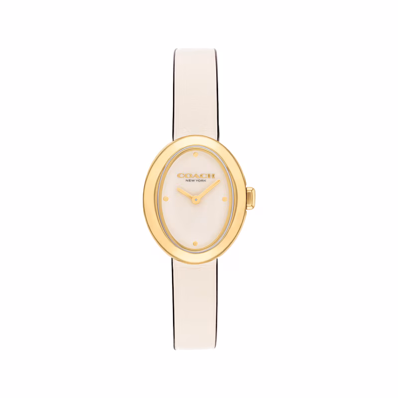 Coach Sammy Gold Tone, Chalk White Leather 22mm Watch - 14504422