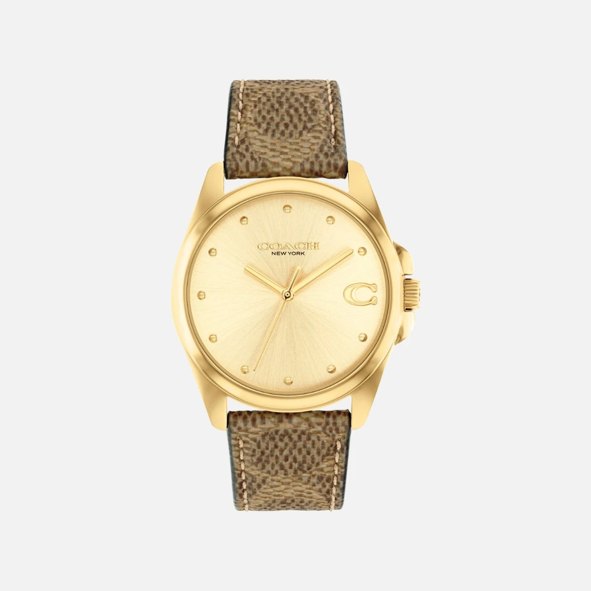 Coach Greyson Gold Tone Case and Tan Coach Signature Canvas Strap, 36mm Watch - 14504111
