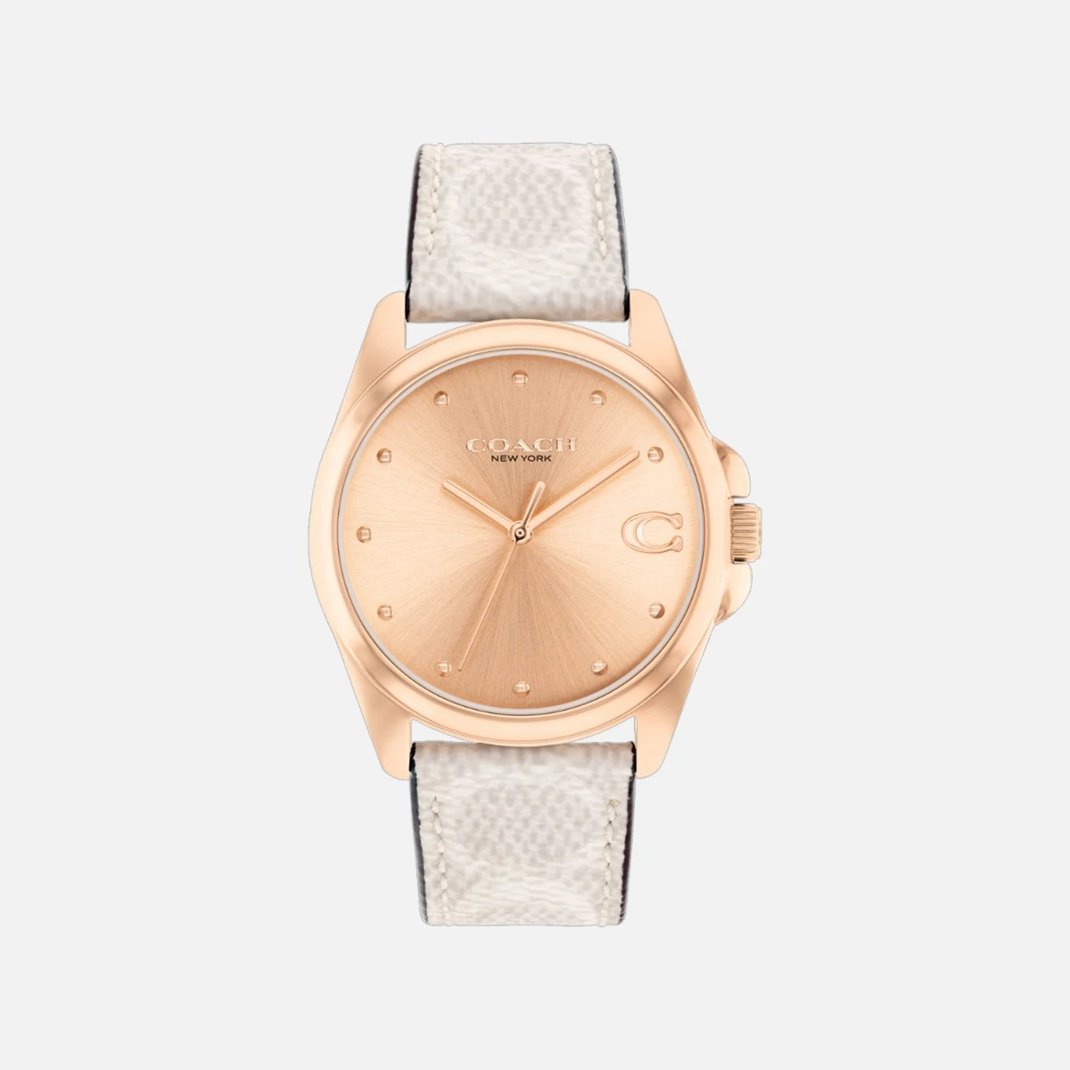 Coach Greyson Rose Gold Tone Case and Chalk Coach Signature Canvas Strap, 36mm Watch - 14504113