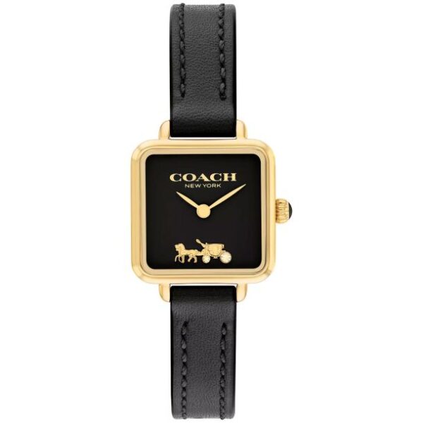 Coach Cass Signature Gold-Tone Case, Black Leather Strap 22mm Watch - 14504225
