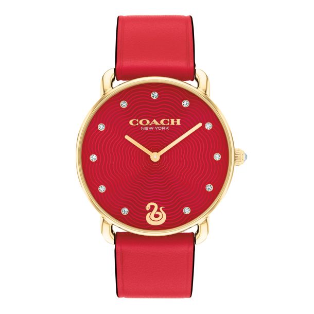 Coach Elliot Gold Tone, Red Leather Strap 28mm Watch - 14504386