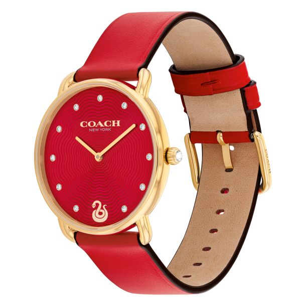 Coach Elliot Gold Tone, Red Leather Strap 28mm Watch - 14504386 - Image 2