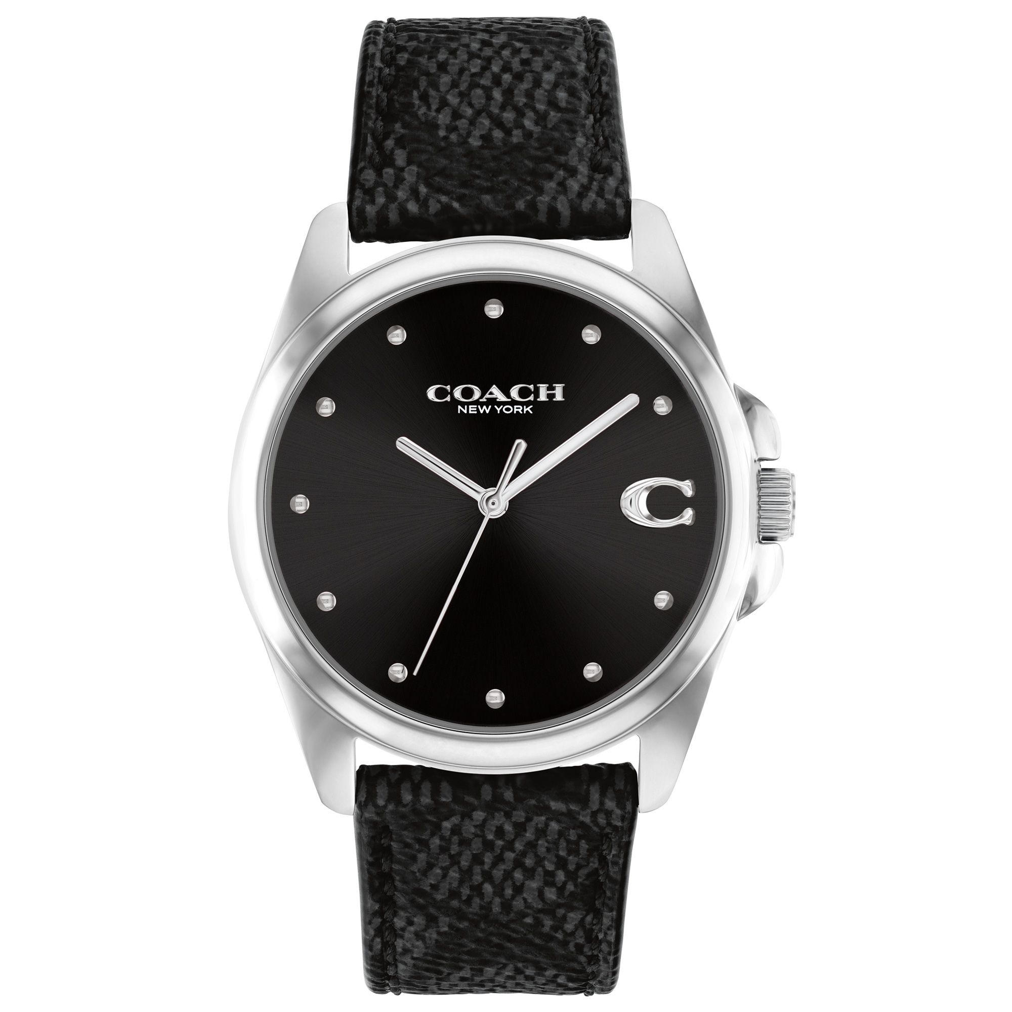 Coach Greyson Silver Tone Case and Black Coach Signature Canvas Strap, 36mm Watch - 14504112