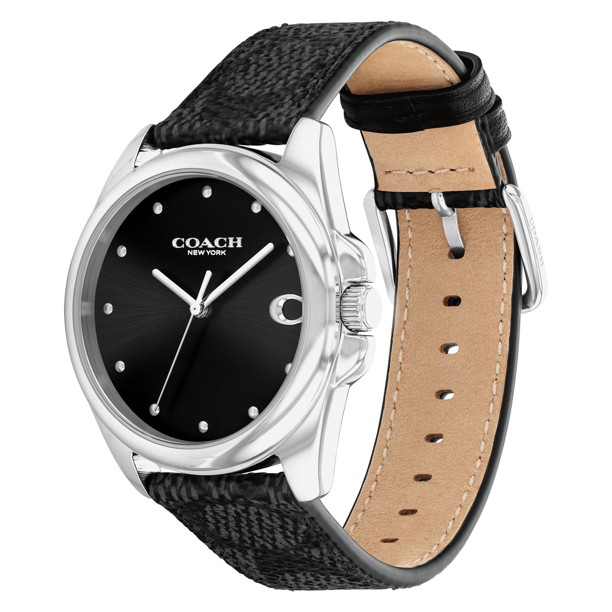 Coach Greyson Silver Tone Case and Black Coach Signature Canvas Strap, 36mm Watch - 14504112 - Image 2