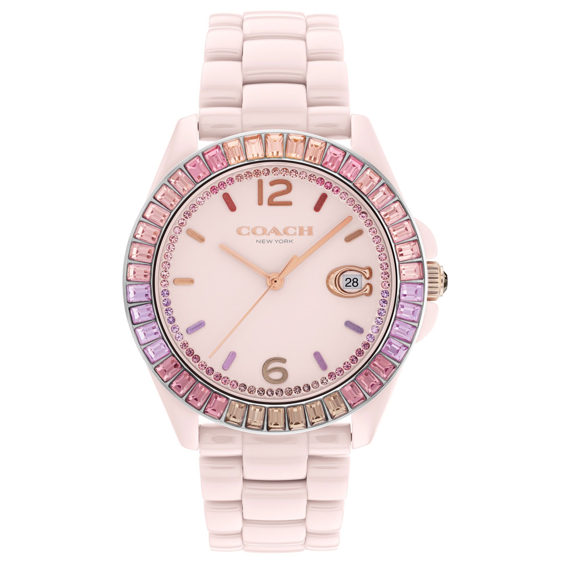 Coach Greyson Pink Ceramic Case and Bracelet with Rainbow Crystal Accent, 36mm Watch - 14504020