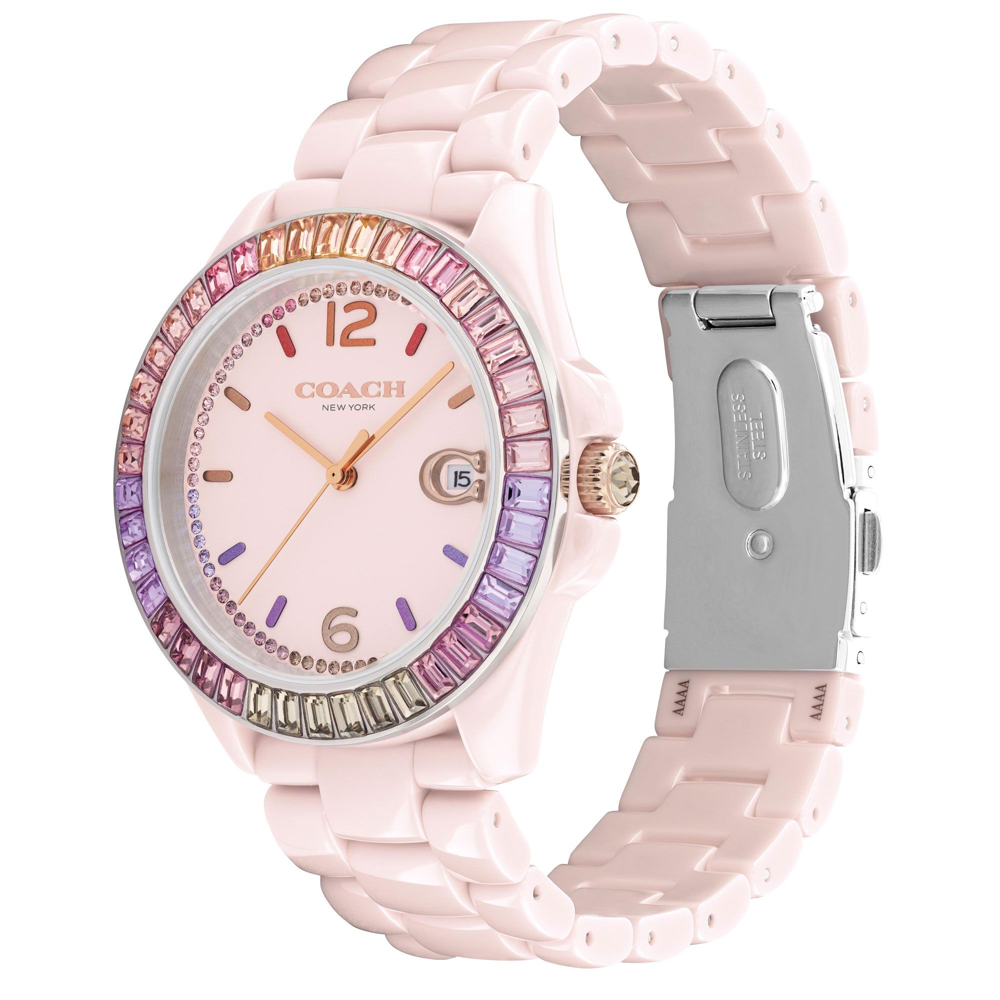Coach Greyson Pink Ceramic Case and Bracelet with Rainbow Crystal Accent, 36mm Watch - 14504020 - Image 2