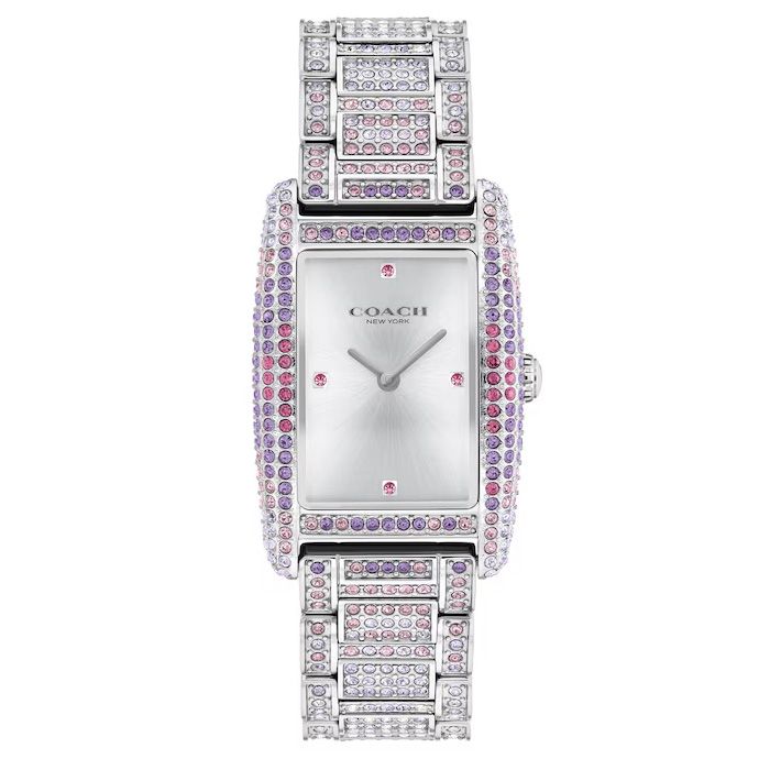 Coach Reese Pink and Purple Crystal, Silver Tone, Stainless Steel 24mm x 36mm Watch - 14504413