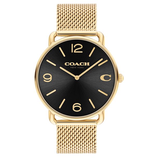 Coach Elliot Gold-Tone Steel Mesh Black Dial 41mm Watch- 14602654